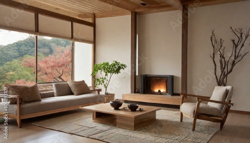 modern living room   Elegant Simplicity  Minimalist Japanese Living Space with Wooden Accents 