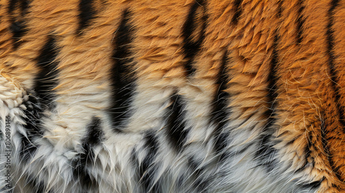 Intricate Tiger Skin Texture  Observing the Beautiful Patterns  Vibrant Stripes and Dense Fur of a Majestic Feline