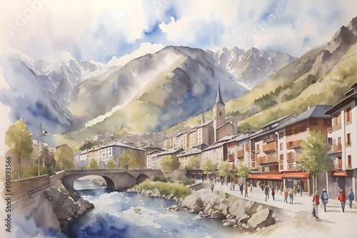 Andorra la Vella Andorra Country Landscape Illustration Art photo