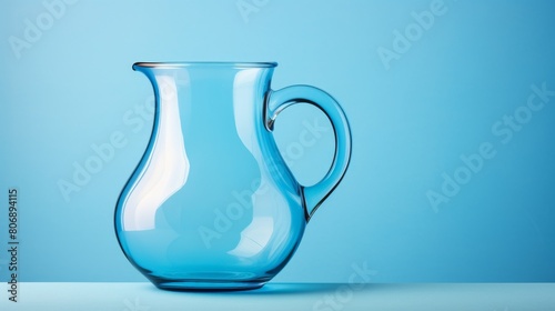 A blue glass pitcher graces a table with its simple elegance