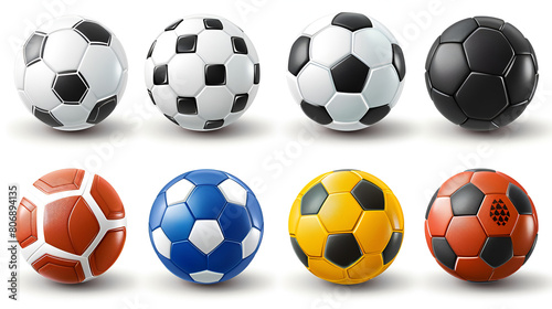 Set of Realistic Soccer Balls on White Background  Sports Equipment for Football Fans and Athletes  Generative Ai  
