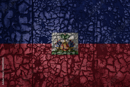 flag of haiti on a old grunge metal rusty cracked wall background