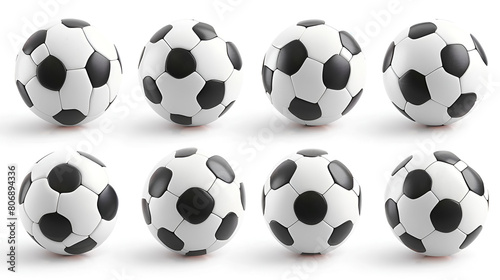 Set of Realistic Soccer Balls on White Background, Sports Equipment for Football Fans and Athletes, Generative Ai