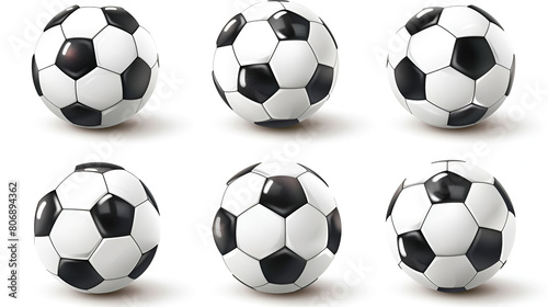 Set of Realistic Soccer Balls on White Background, Sports Equipment for Football Fans and Athletes, Generative Ai

