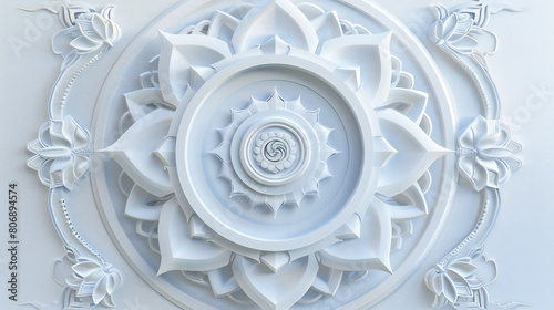 Indian White Background 3D Art: Esoteric Chakra Elements Enclosed in a White Abstract Frame