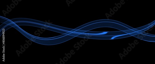 abstract blue line wave  black background.and curved caligraphic line strip.