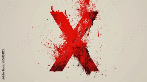 Red letter X in ink, designed in a grungy vector style