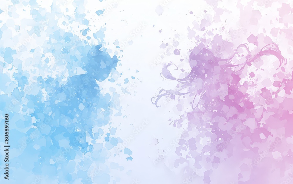 Abstract images of a man and a woman, in shades of blue and purple, on a white background. Coception of relationship. In the style of digital painting. For different design.