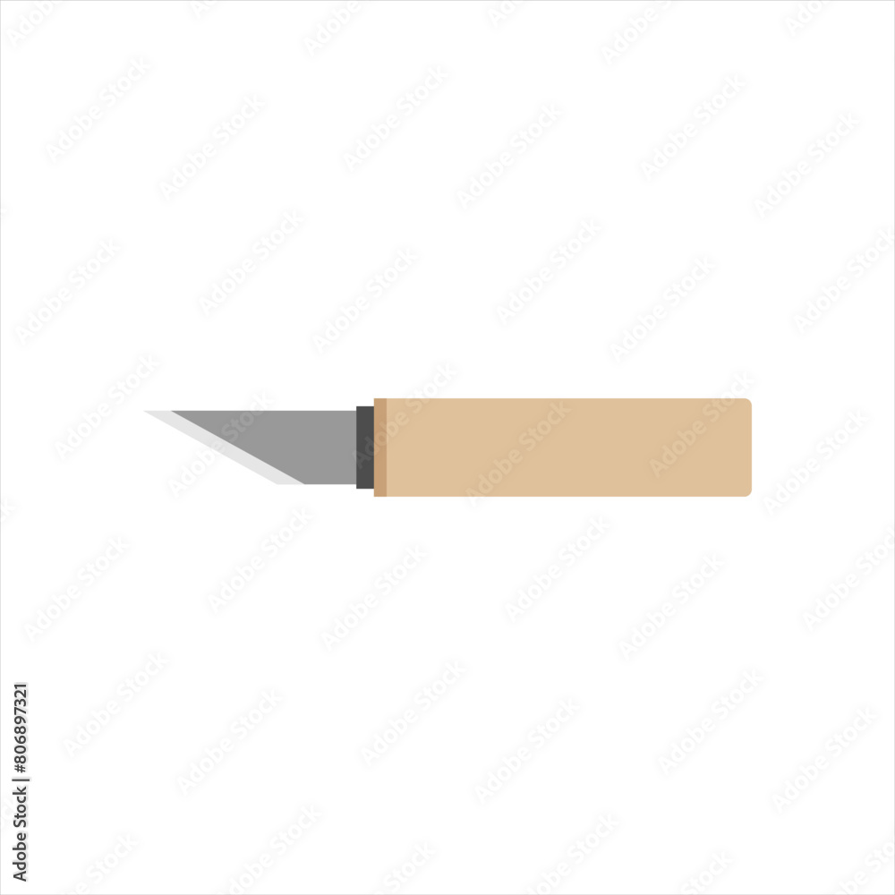 Saba-saki or Sabasaki, Japanese kitchen knife flat design vector illustration isolated on white background. A traditional Japanese kitchen knife with a steel blade and wooden handle. Saba-saki or Sabasaki, Japanese kitchen knife flat design vector illustration isolated on white background. A traditional Japanese kitchen knife with a steel blade and wooden handle.