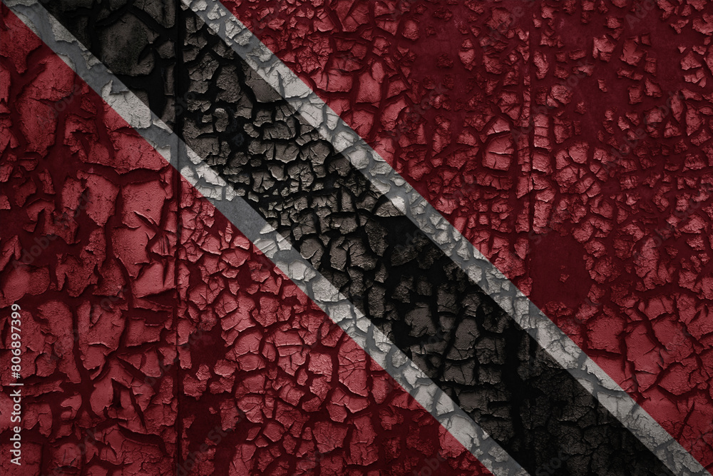 flag of trinidad and tobago on a old grunge metal rusty cracked wall background