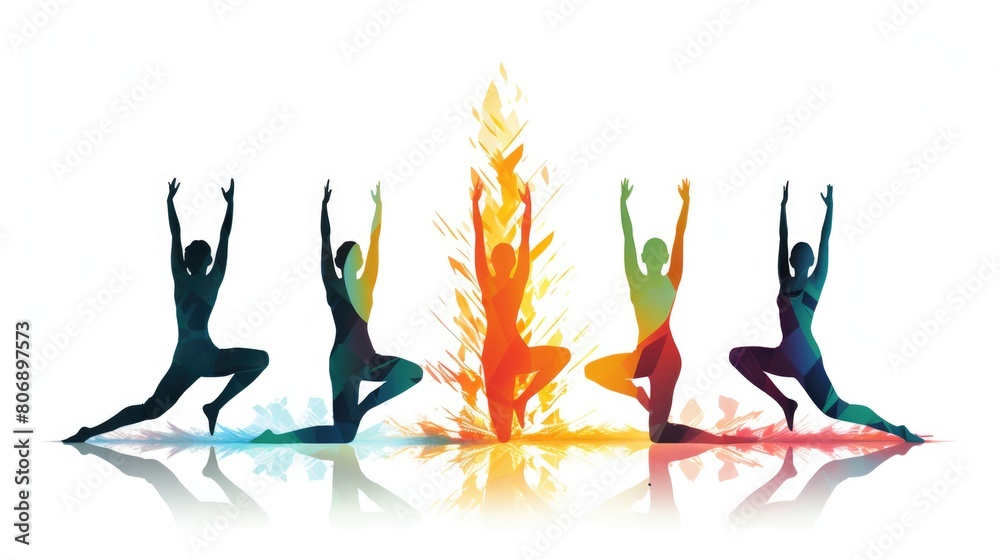 Yoga harmony cartoon illustration - Generative AI. Yoga, exercise, people, colorful, fitness.