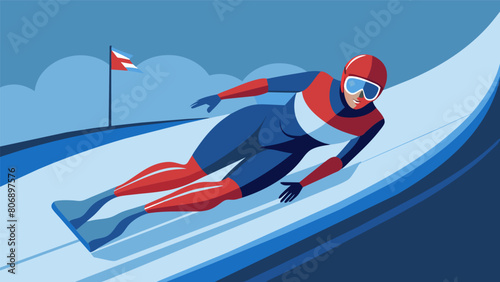 A street luge athlete clad in sleek gear launching off a ramp and catching air as they hurtle down a closedoff street with precision and grace.. Vector illustration
