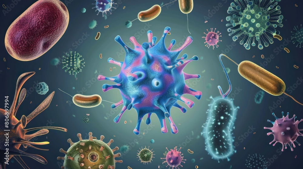 Set of microbes and viruses isolated on transparent background. Set of microbes and viruses isolated on transparent background.