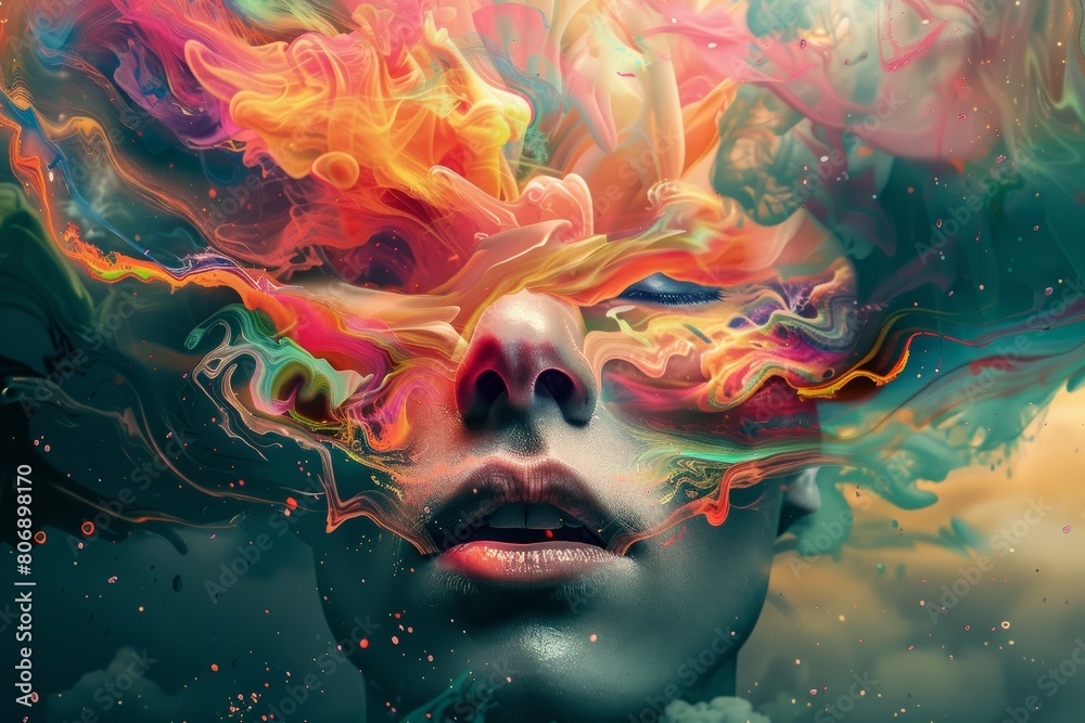 woman  with synesthesia creative poster. Mental health inclusion and awareness. autism spectrum. 