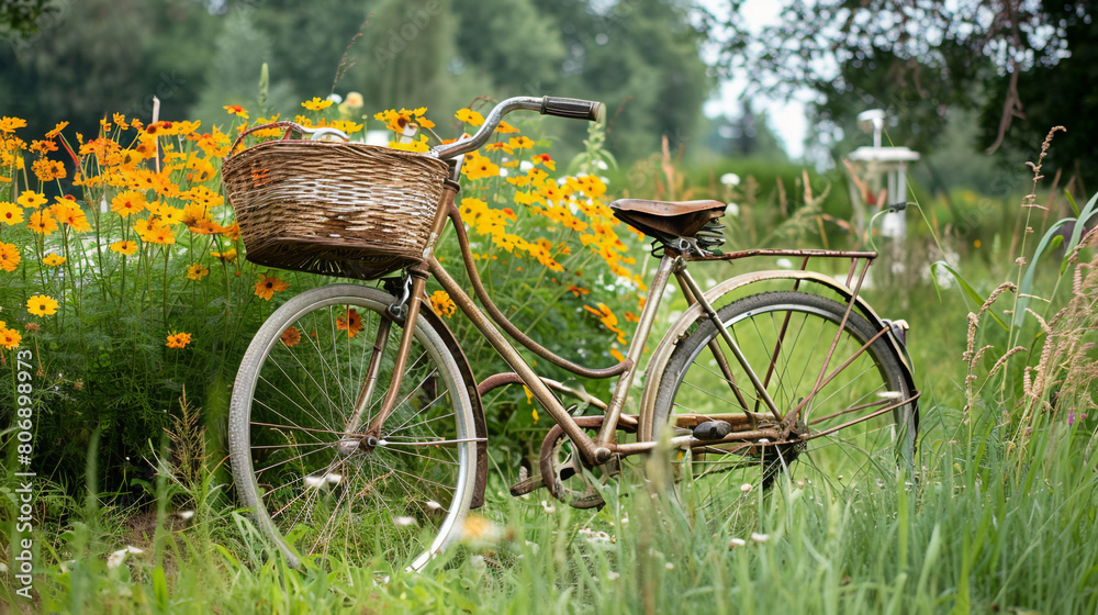 A charming old-fashioned bicycle with a happy expression, ready for a leisurely ride.