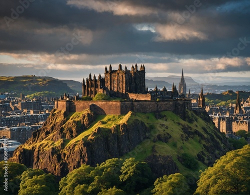 Marvel at the picturesque skyline of Edinburgh, where historic landmarks such as the Edinburgh Castle and the Scott Monument blend seamlessly with modern architecture