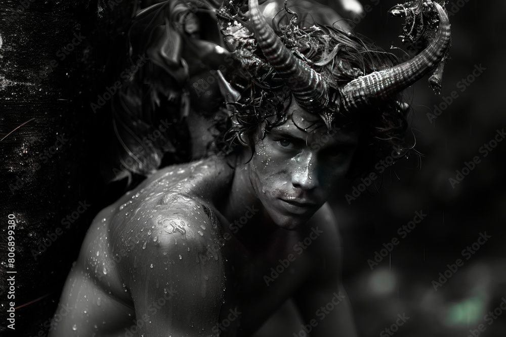 Satyr, faun, mythology creatures. AI generative