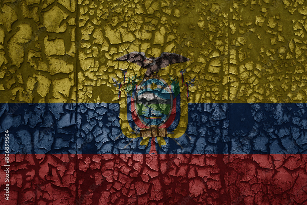 flag of ecuador on a old grunge metal rusty cracked wall background