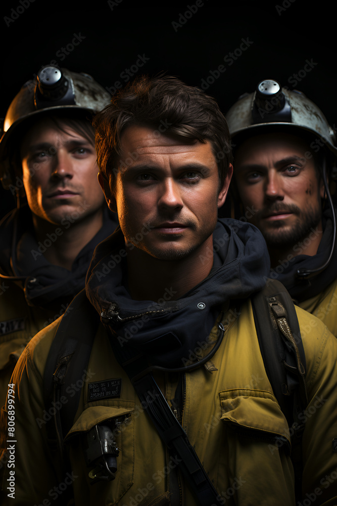 A team of male firefighter rescuers generated AI A team of male firefighter rescuers generated AI