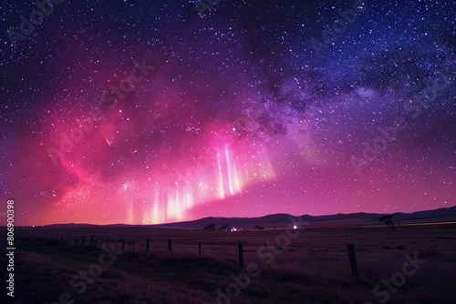 Dancing tendrils of the Aurora Australis shimmer across the night sky  casting an ethereal glow.