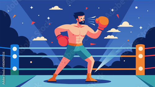 In the ring a boxer maintains a calm and composed demeanor as he dodges and weaves his mind focused on outsmarting his opponent.. Vector illustration