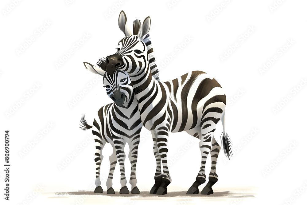 Obraz premium A cute cartoon zebra mother and baby,