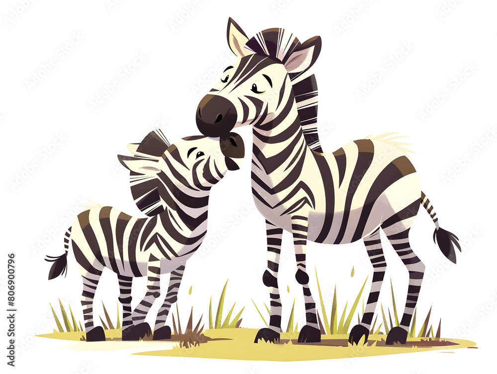 Obraz premium A cute cartoon zebra mother and baby,