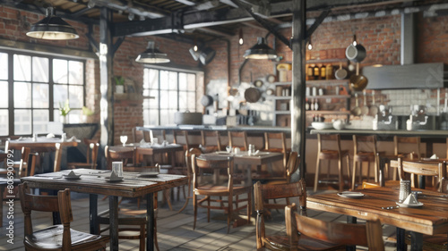 Rustic charm fills this cozy, sunlit industrial-style café interior.