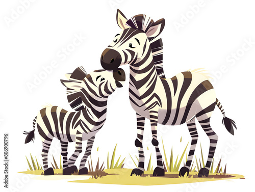 A cute cartoon zebra mother and baby 