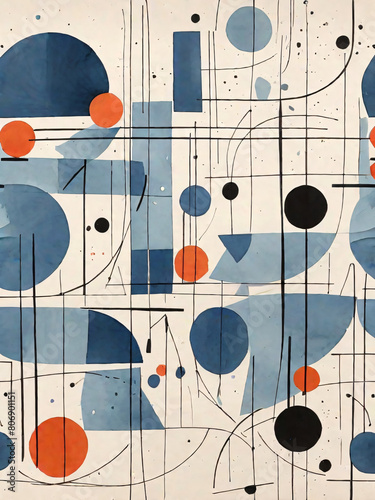 Abstract Composition: Bauhaus Blue Geometric Semi-Circles in Modern Design
