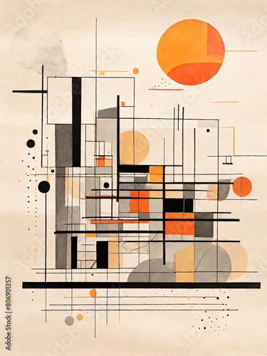 Abstract Composition: Bauhaus Blue Geometric Semi-Circles in Modern Design