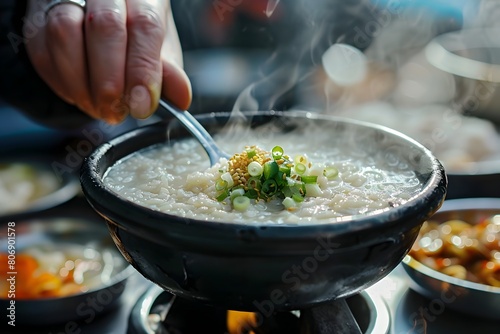 Nourishing Korean Juk Porridge Warmth and Comfort in a Bowl on a Chilly Evening photo