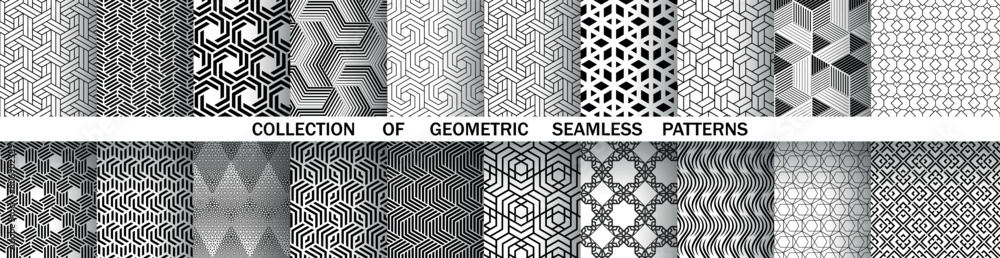 Geometric set of seamless black and white patterns. Simple vector graphics. Geometric set of seamless black and white patterns. Simple vector graphics.