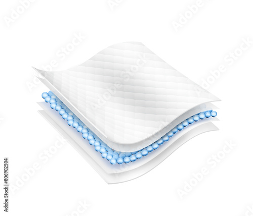 Five wavy layers and an intermediate layer. Suite for the presentation of diaper, wet wipes, sanitary pads, mats. Vector illustration isolated on white background. Template for your product. EPS10.