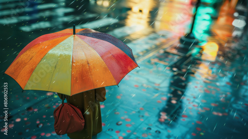 Wallpaper Mural Rain-soaked urban setting with person under a colorful umbrella. Torontodigital.ca