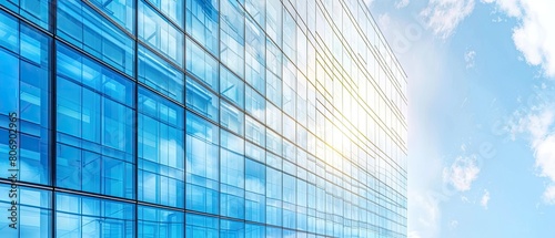 Architectural detail of a modern skyscraper with reflective glass photo