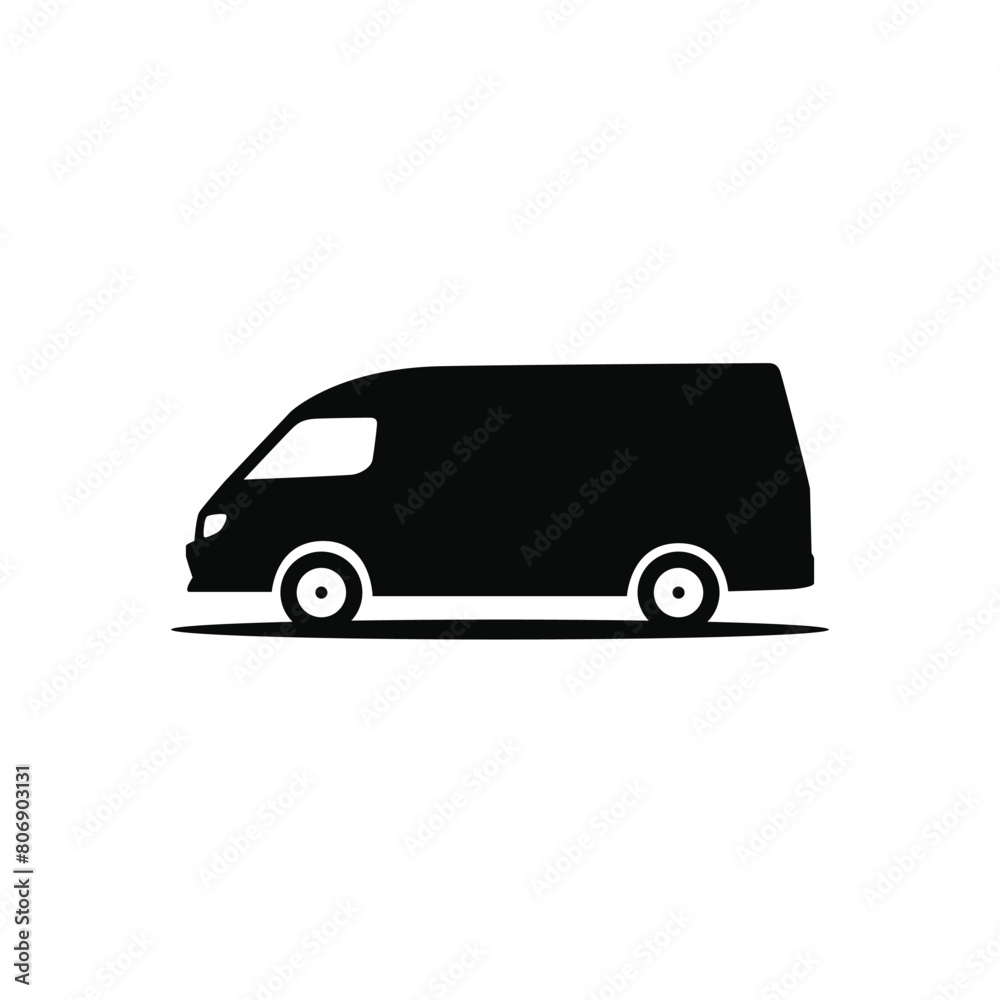 Van bus silhouette icon. Side view. Vector illustration