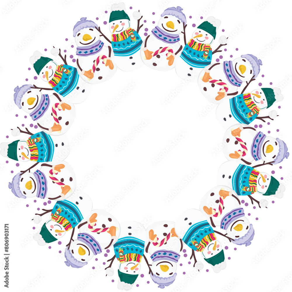 Christmas snowman wreath frame illustration on transparent background.
Christmas snowman wreath frame illustration on transparent background.