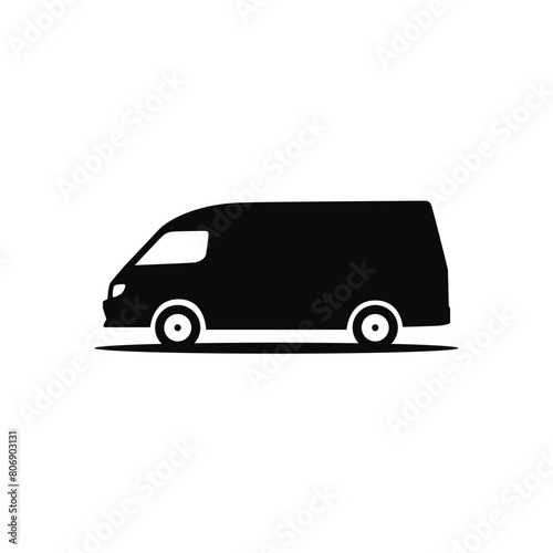 Van bus silhouette icon. Side view. Vector illustration