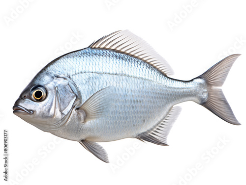 a silver fish with a white background
