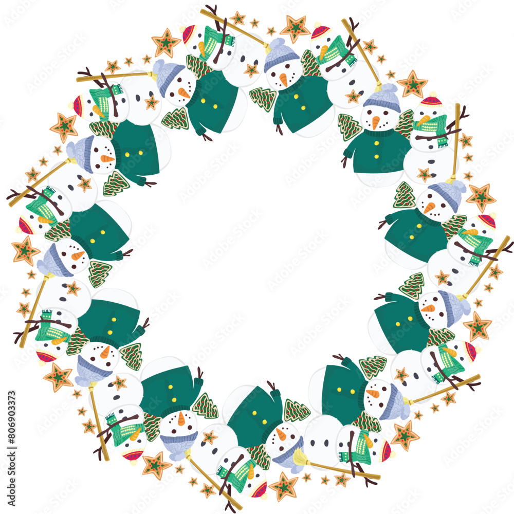 Beautiful christmas snowman wreath on transparent background.
Beautiful christmas snowman wreath on transparent background.
