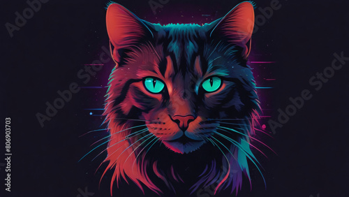 Futuristic Feline: Neon Palette Digitalization in Abstract Futurism