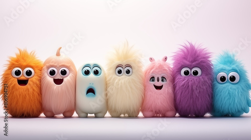 a realistic cute monster on a clean pastel light and white isolated background