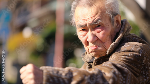 怒っている日本人の老人