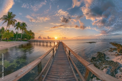 an road way to the deep sea over a sunset