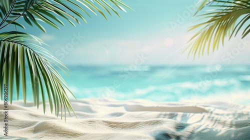 Beautiful Summer Atmosphere: Beach with Palm Leaves