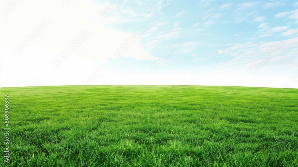 Photorealistic Beautiful Landscapes: Large Green Grass Field with Blue Sky