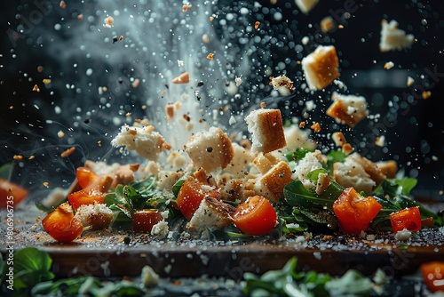 explosion of caesar salad ingredients photo