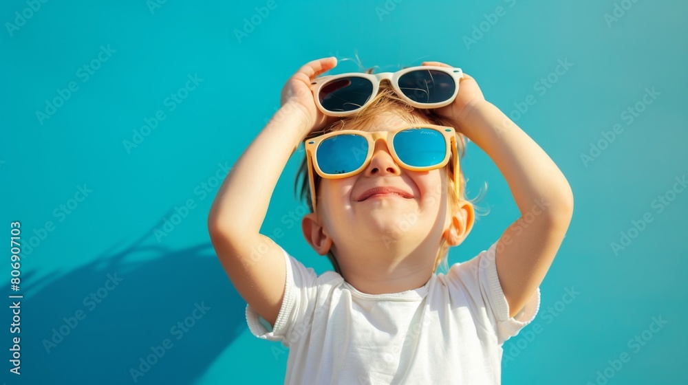 Happy Child in Sunglasses Enjoying Summer Sun Happy Child in Sunglasses Enjoying Summer Sun