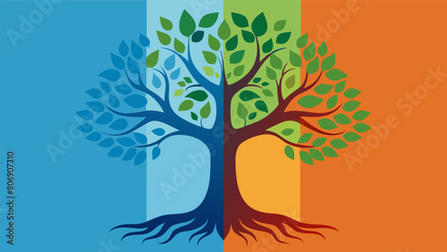 Through seasons of change the wisdom tree remained steadfast rooted in its wisdom and strength.. Vector illustration